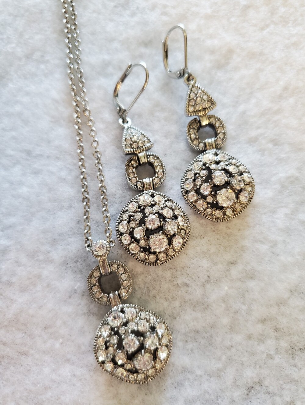 SET: Vintage Silver Crystal Drop Adjustable Necklace & Earrings